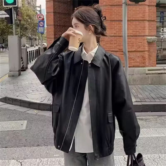 American Style Loose Fit Brown Leather Jacket Windproof Vintage Motorcycle Clothing Pants Separate Set Men's Fashion Outerwear